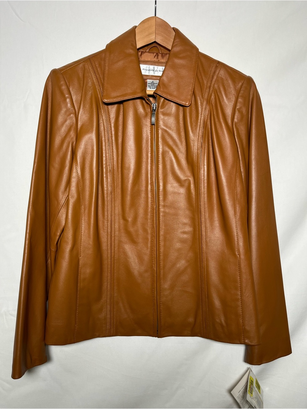 Preston & York Cognac Brown Lambskin Leather Zip Jacket Size S NWT